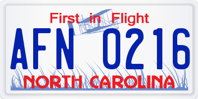 NC license plate AFN0216