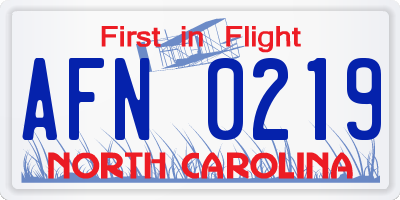 NC license plate AFN0219