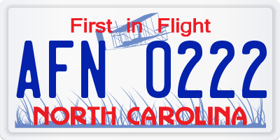 NC license plate AFN0222