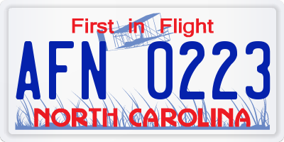 NC license plate AFN0223