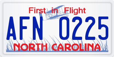 NC license plate AFN0225