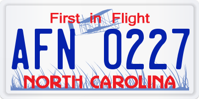 NC license plate AFN0227