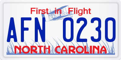 NC license plate AFN0230