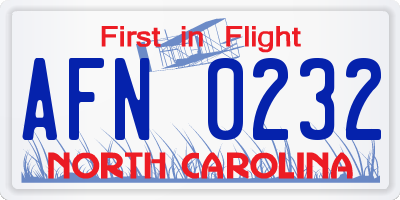 NC license plate AFN0232