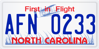NC license plate AFN0233