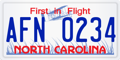 NC license plate AFN0234