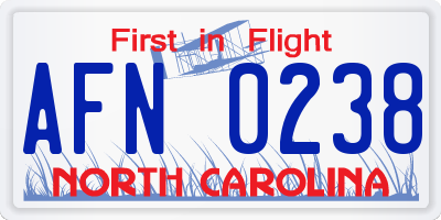 NC license plate AFN0238