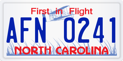 NC license plate AFN0241