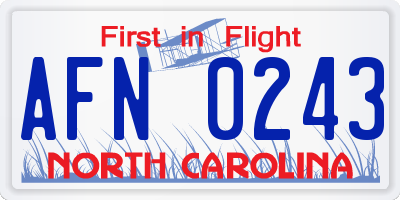 NC license plate AFN0243