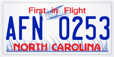 NC license plate AFN0253