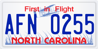 NC license plate AFN0255