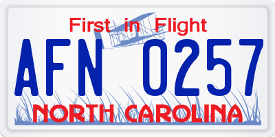 NC license plate AFN0257
