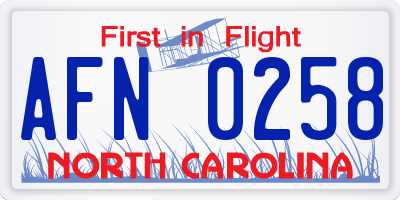 NC license plate AFN0258