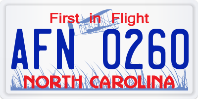 NC license plate AFN0260