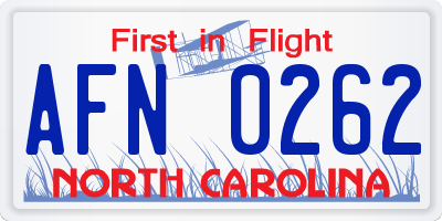 NC license plate AFN0262
