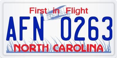 NC license plate AFN0263