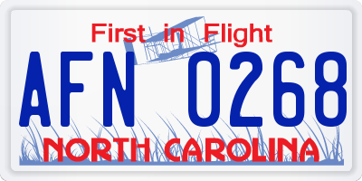 NC license plate AFN0268