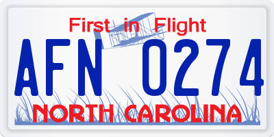 NC license plate AFN0274