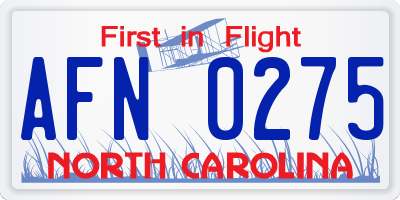 NC license plate AFN0275
