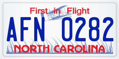 NC license plate AFN0282