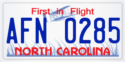 NC license plate AFN0285
