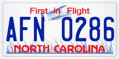 NC license plate AFN0286