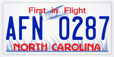 NC license plate AFN0287