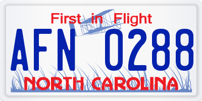 NC license plate AFN0288