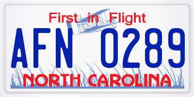 NC license plate AFN0289