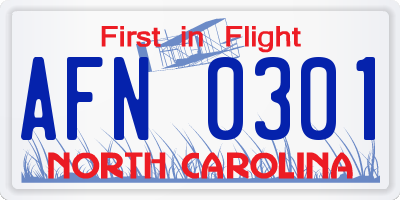NC license plate AFN0301