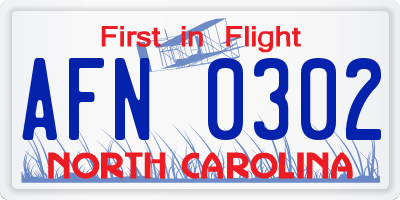 NC license plate AFN0302