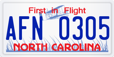 NC license plate AFN0305