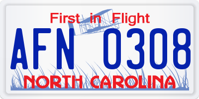 NC license plate AFN0308