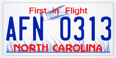 NC license plate AFN0313