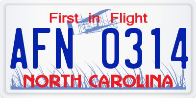 NC license plate AFN0314