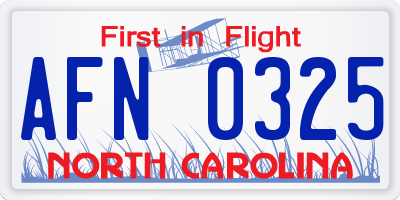 NC license plate AFN0325