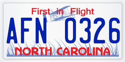 NC license plate AFN0326