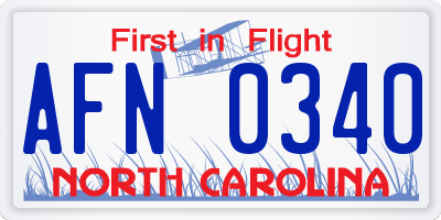 NC license plate AFN0340