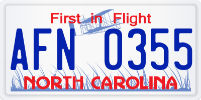 NC license plate AFN0355