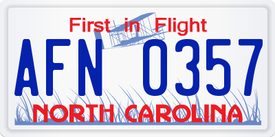 NC license plate AFN0357