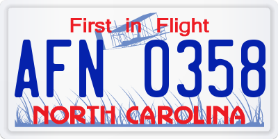 NC license plate AFN0358