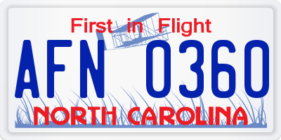 NC license plate AFN0360