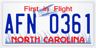NC license plate AFN0361