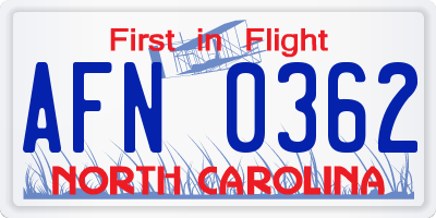 NC license plate AFN0362