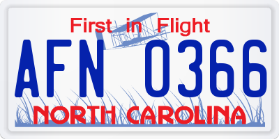 NC license plate AFN0366