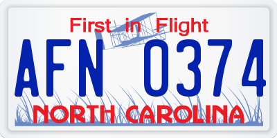 NC license plate AFN0374
