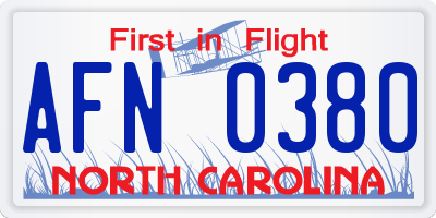 NC license plate AFN0380