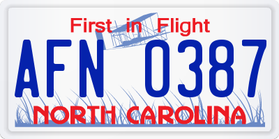 NC license plate AFN0387