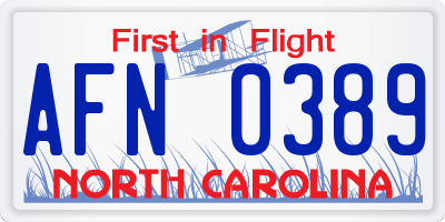 NC license plate AFN0389