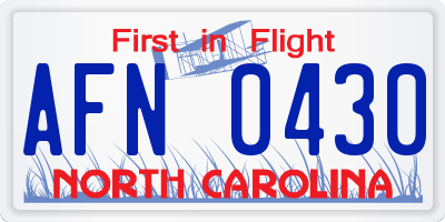 NC license plate AFN0430